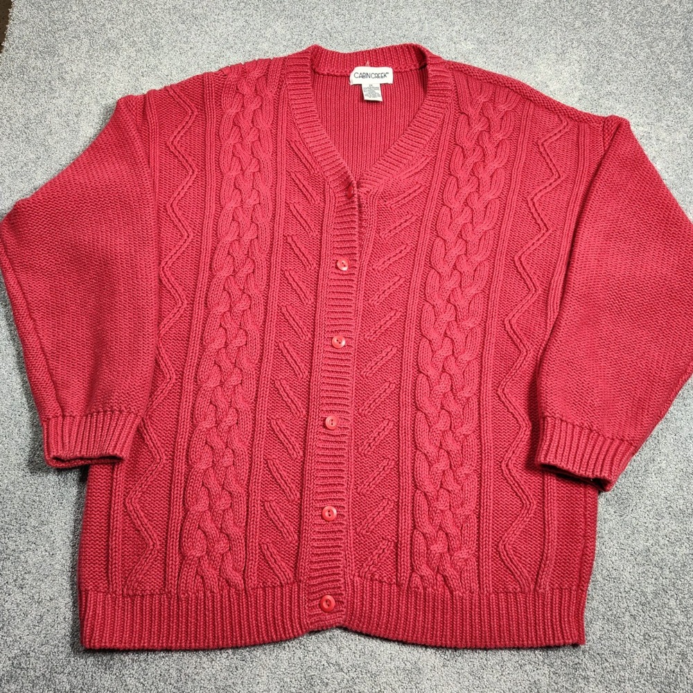 CABIN CREEK Red Cable Knit Button Front Cardigan Sweater 2X Extra Grande